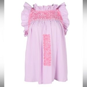 Mi Golondrina Olivia Lavanda y Rosa Blouse Pink Embroidered Ruffle Large EUC
